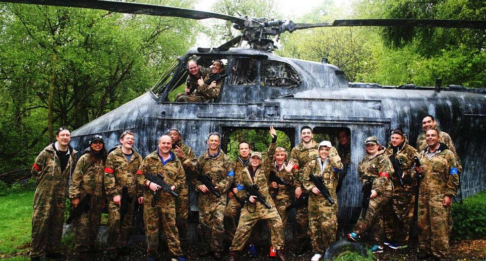 Helicopters are just one of the many props at this laser tag site in Birmingham