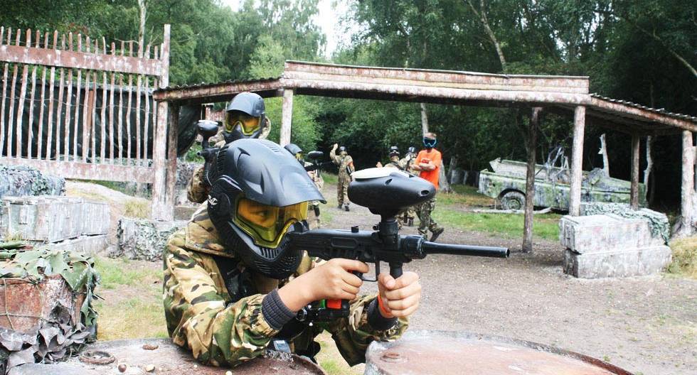 Paintball player takes aim