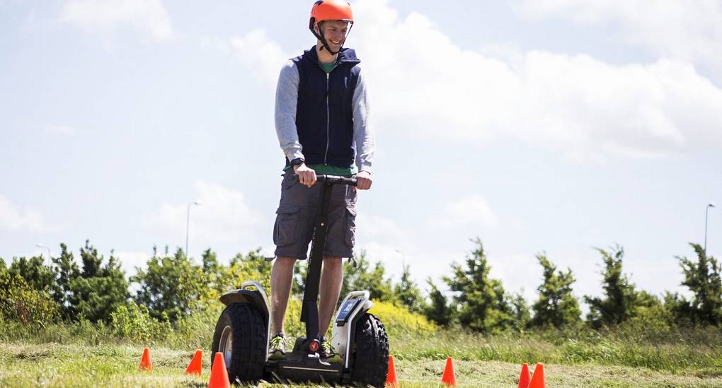 Stag navigating his way round a tricky Segway course